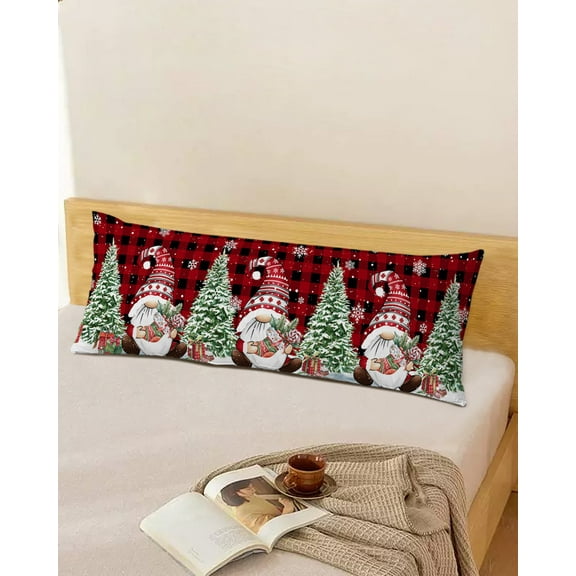 Christmas Plaid Throw Pillow Cover, Gnomes Pine Tree Red Xmas Rectangle Decorative Pillow Case Protector Soft Cushion Cover Lumbar Pillowcase for Couch Sofa Bedroom Car Chair Decor 20x54 Inch