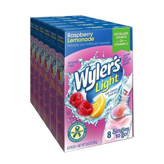 Wyler's Light Raspberry Lemonade Singles To Go Drink Mix, 0.63 oz, 8 CT (Pack-6)