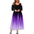 thumbnail image 1 of Vestido de manga larga con empalme en degradado sin tirantes con cuello en O sexy para mujer de talla grande Fridja  nbo2615, 1 of 7