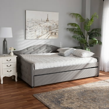Baxton Studio Becker Transitional Upholstered with Trundle Daybed, Full, Grey/Black