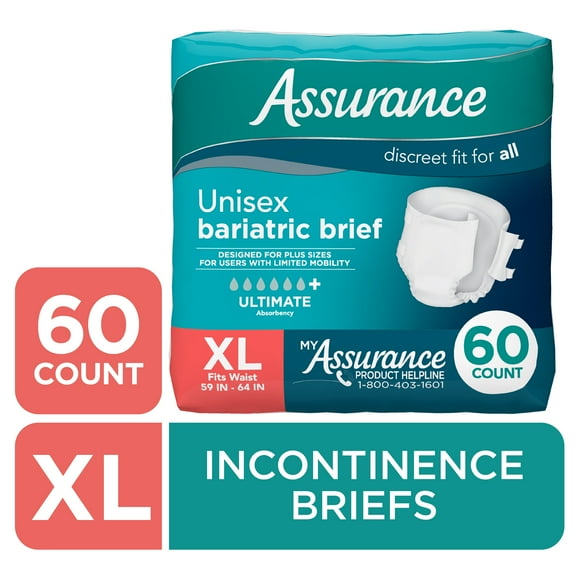 Assurance Unisex Incontinence Briefs with Tabs, Maximum Absorbency, XL (60 Count)