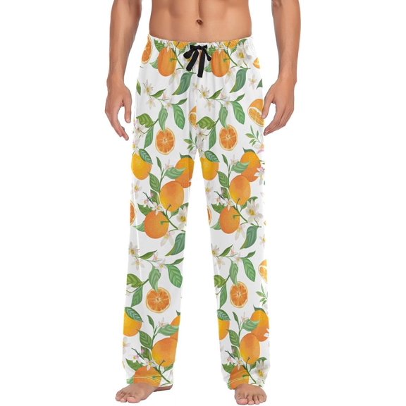 GZHJMY Orange Men's Pajama Pants, Soft and Comfortable Lounge Sleep Bottoms with Pockets, Men's Sleepwear with Custom Print, Small