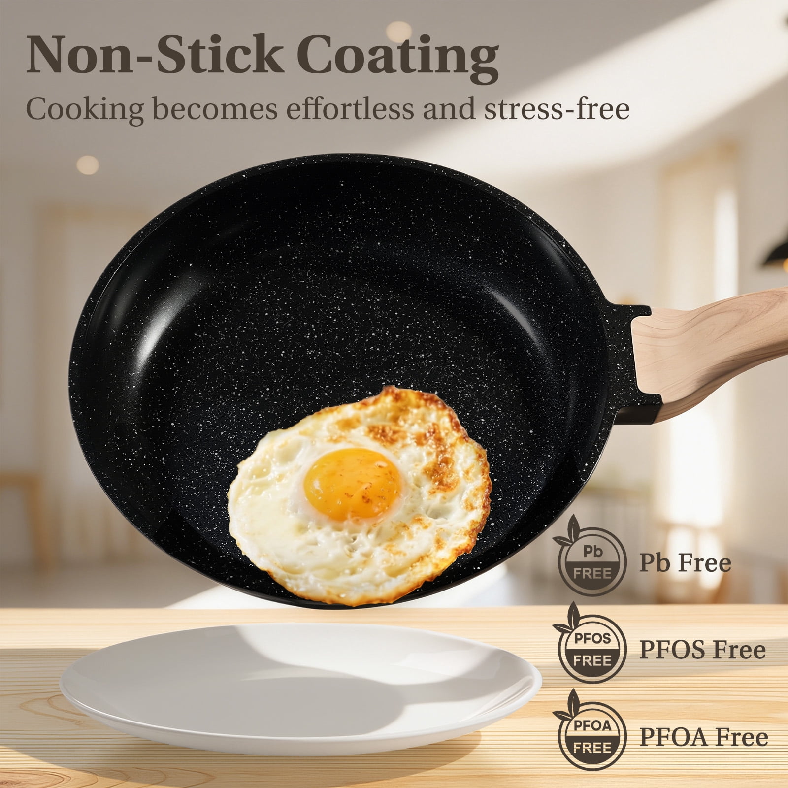 CONCETTA 25 Piece Nonstick Ceramic Cookware Set, Black Granite Induction Pots and Pans with Stay-Cool Handles & Lids, Healthy Kitchen Cooking Set