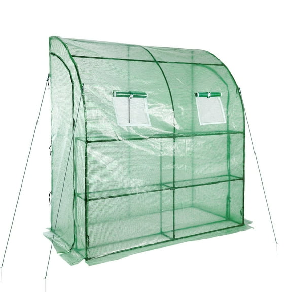 Aoodor 7x3x7 FT Lean to Greenhouse for Outdoors, Portable Walk-in Greenhouse with Shelves, Steel Frame with PE Cover, Anchor and Ropes, Green