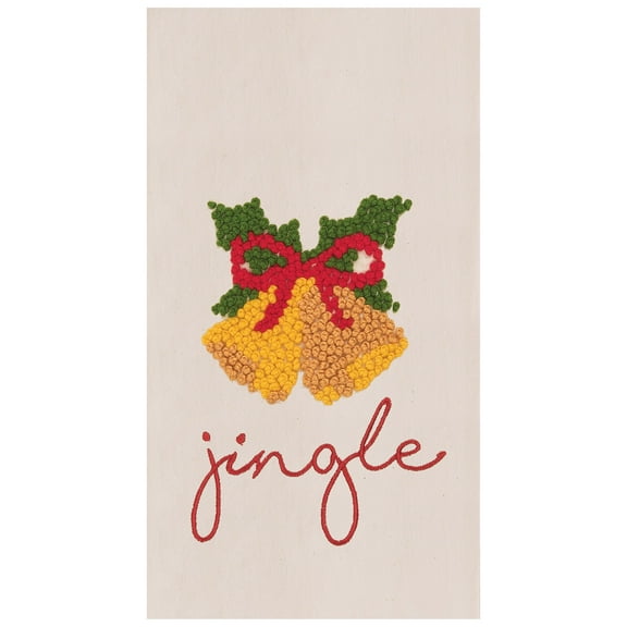 Jingle Bells & Bow Embroidered Flour Sack Cotton Kitchen Towel