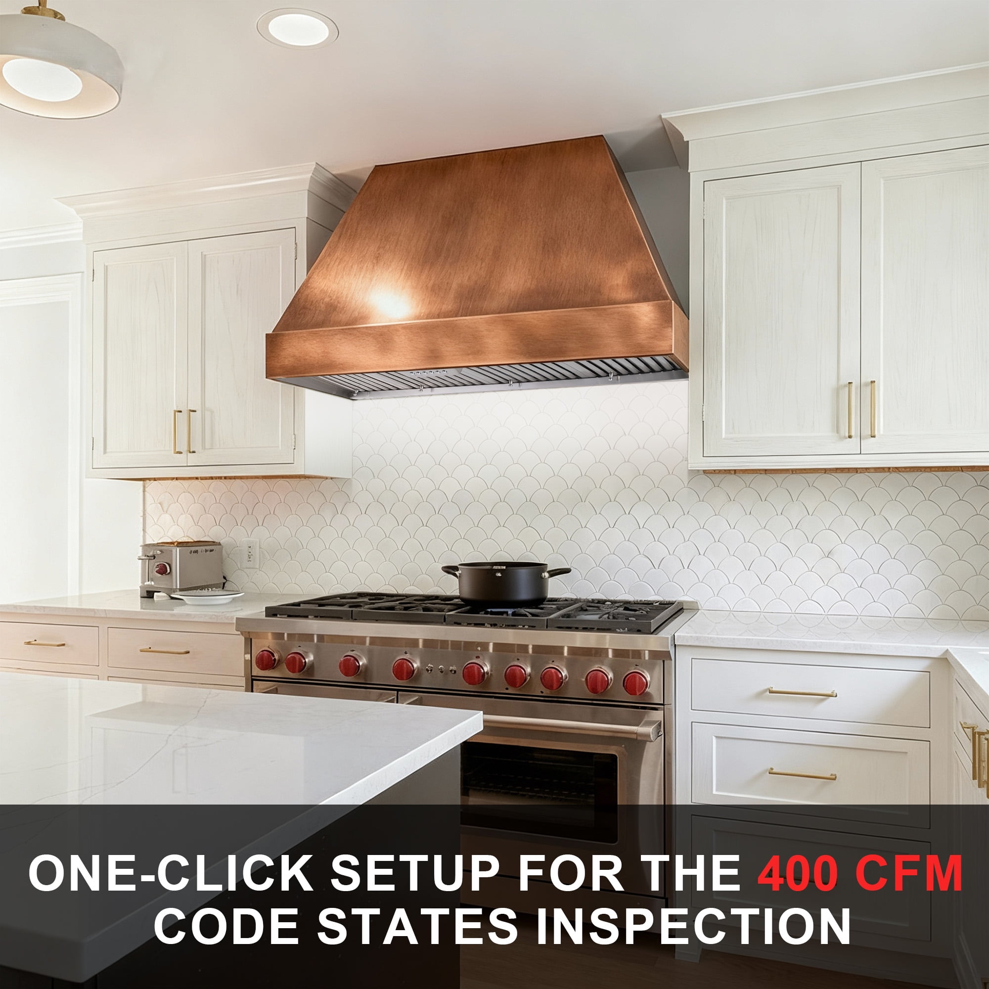 Akicon Range Hood 48 Inch, 1200 CFM Stainless Steel Range Hood Insert with 4 Speed Control, 2-LED Lights & Nightlight, Baffle Filters