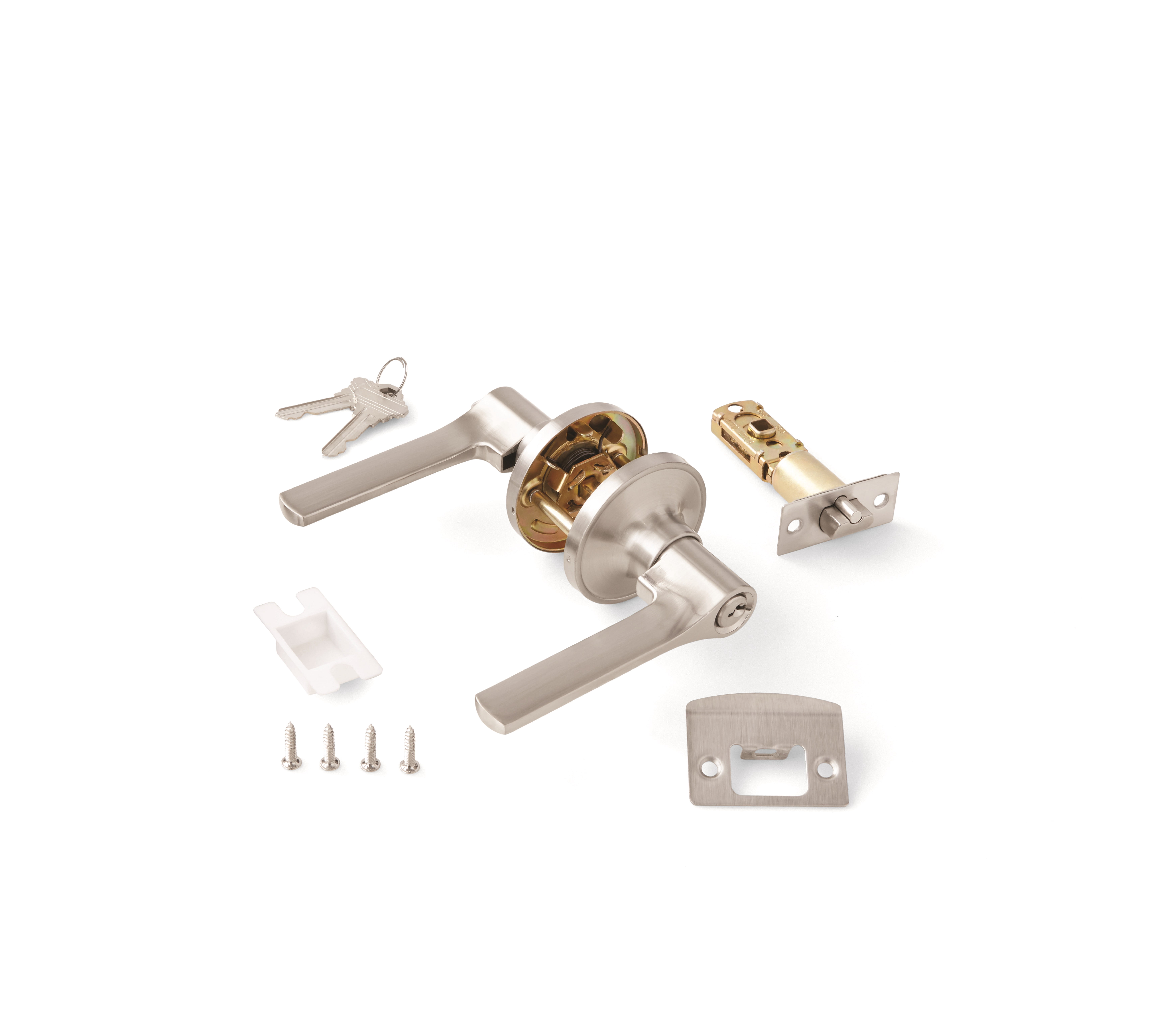 Hyper Tough Exterior Entry Classic Door Lever Satin Nickel Round Rosette