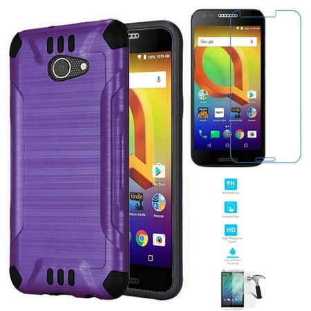 Phone Case For Alcatel Zip A577vc, Alcatel A30 (Verizon) / Consumer Cellular Alcatel Kora Tempered Glass Screen with Brush Dual-Layered Cover (Combat Brush Purple-Black TPU/ Tempered Glass