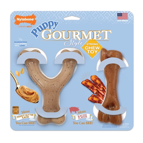 Juguete masticable Nylabone, estilo gourmet, fémur y espoleta para cachorros