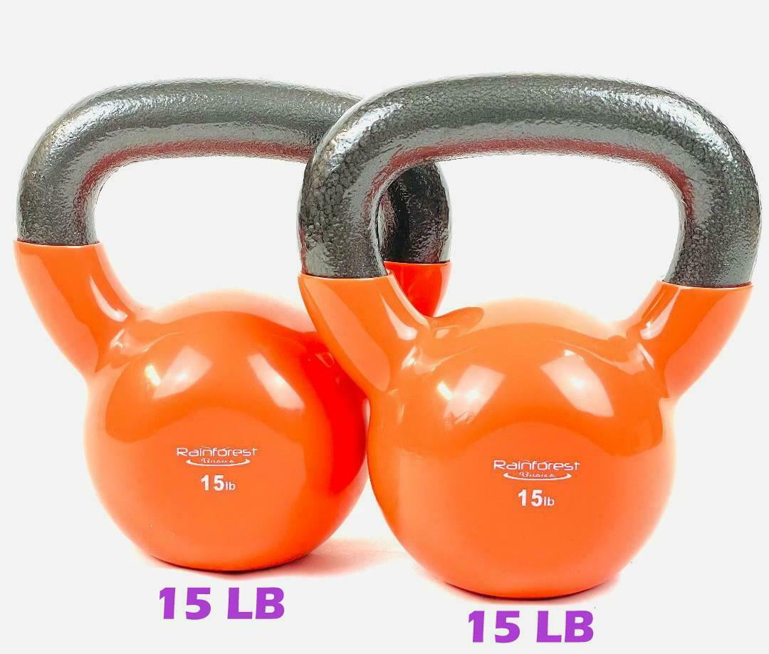 Rainforest Basics Vinyl Coated Cast Iron Kettlebell Weight Set of 15