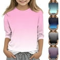 thumbnail image 2 of Qingpeng Girls's 3/4 Sleeve T-Shirts Round Neck Cute Tunic Fall Lightweight Thin Tops Basic Tees Fall Blouses Loose Fit Pullover, 2 of 5