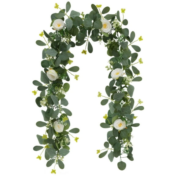 Rattan for Table, Realistic Rattan, Greenery Rattan with Roses, 74.8 in（190 cm）Length, Ideal for Weddings and Table Decor