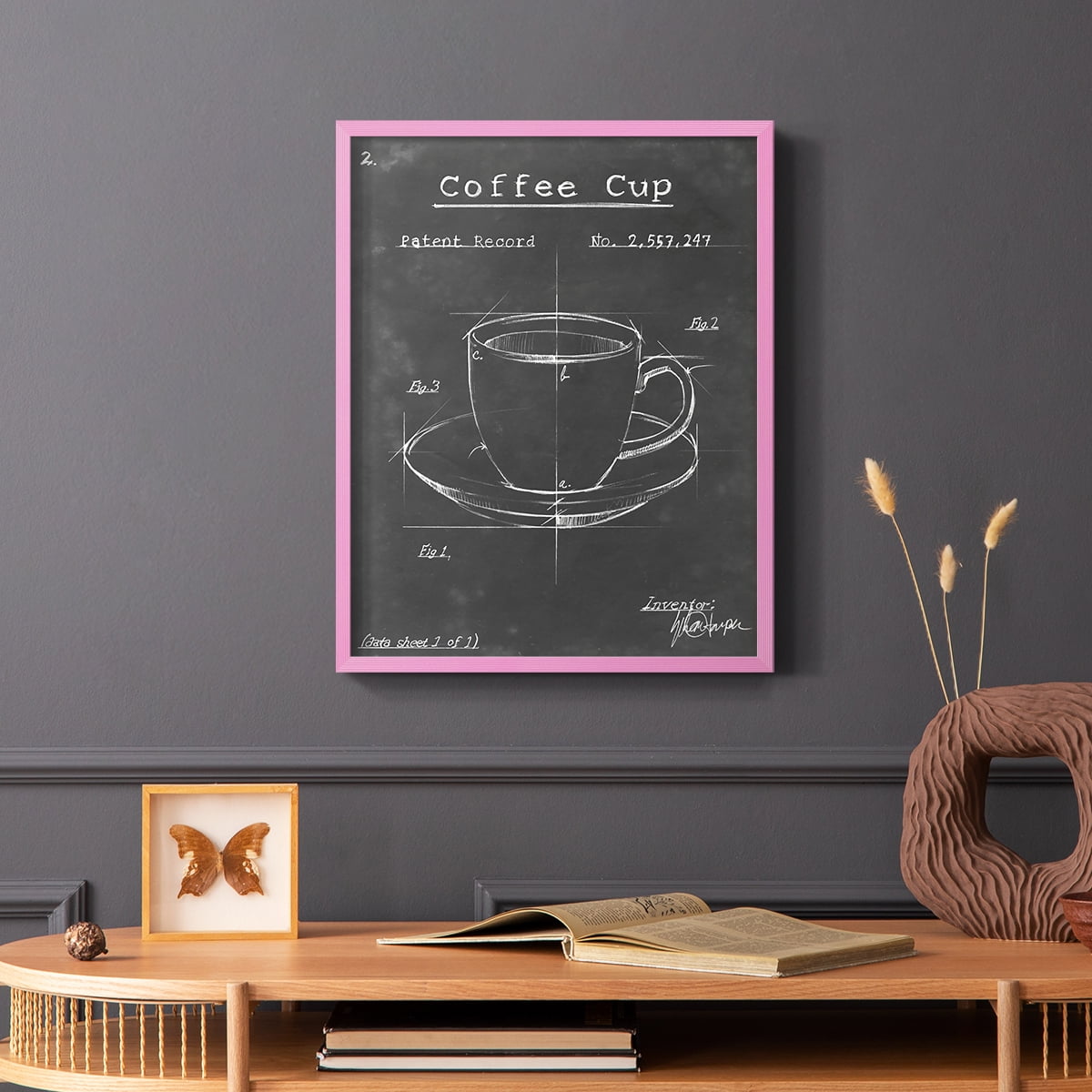 Morning Routine II Framed Print in Pink Solid Wood Framed Print No Nail Hanging