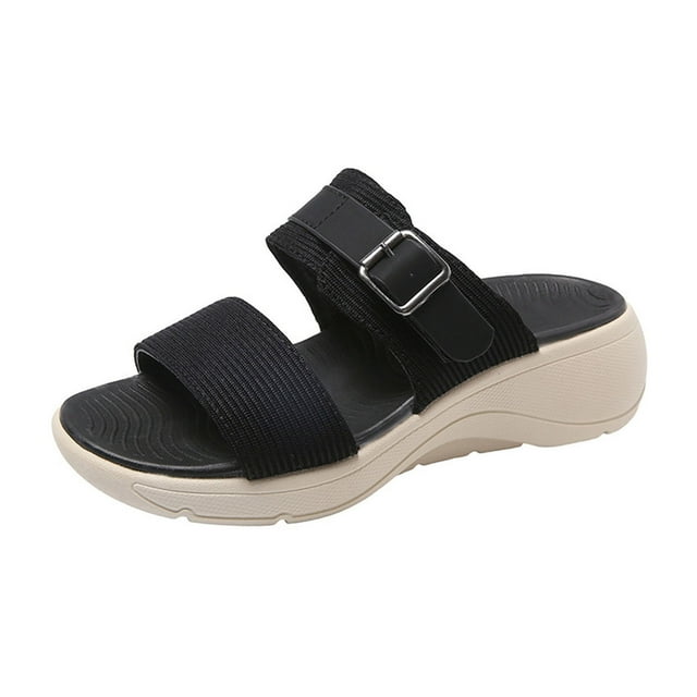 Women's Slide Sandals, Breathable Mesh Open Toe Design with Wedge Heel and Thick Bottom, All-Day Comfort for Casual Spring and Summer Wear