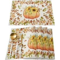 Boho Fall Placemats Set of 6, Thanksgiving Watercolor Pumpkins Heat Resistant Washable Table Place Mats Sunflowers Eucalyptus Table Linens Party Holiday Decor for Home Kitchen Dining Outdoor Indoor,
