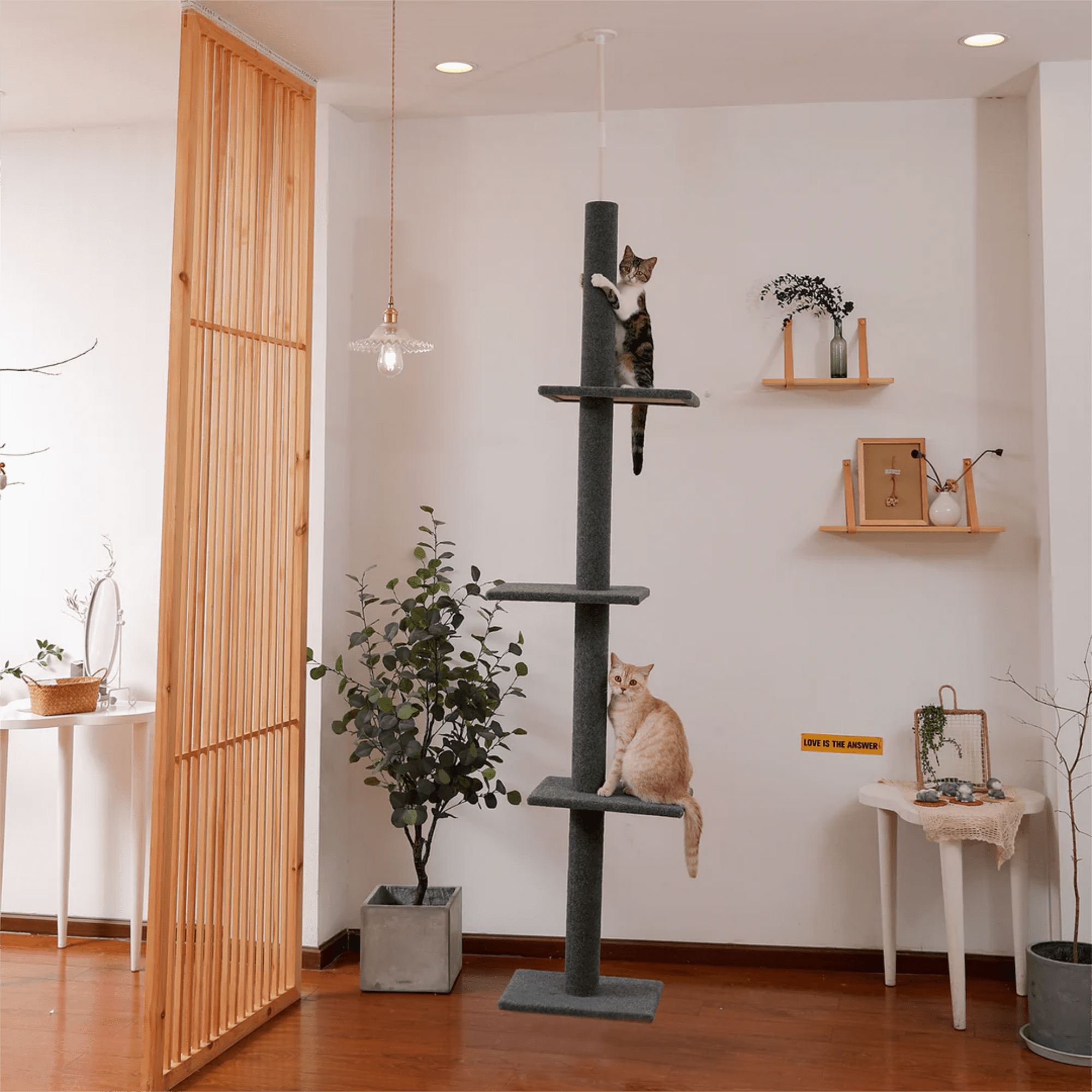 Kadyn 3-Tier Cat Tree Tower for Indoor Cats, Floor-to-Ceiling Cat Climbing Tree Modern Cat Tower 9 Feet (Adjustable 90"-108" Tall), Gray