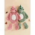 thumbnail image 3 of RUINIXCW Baby Dinosaur Romper with Hood Warm Fleece Animal Costume and Leg Warmer, 3 of 8