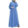 thumbnail image 2 of Robe Longue Décontractée pour Femmes Robe de Couleur Unie Bouton V Cou Robe Élégante à Manches Longues Robe Swing Grande Mode, 2 of 5