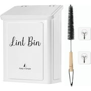 SUBEKYU Metal Magnetic Lint Bin for Laundry Room, Wall Mounted Lint Box Holder Trash Can with Lid for Dryer,Lint Basket for Laundry Room,White
