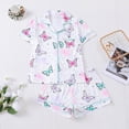 thumbnail image 2 of VNKIDY Women's Pajamas Butterfly Print 2 Piece Pajama Set Short Sleeve Button Front Lapel Top Elastic Waisted Shorts Loungewear Set For Home Relaxation Adorable Pjs, 2 of 7