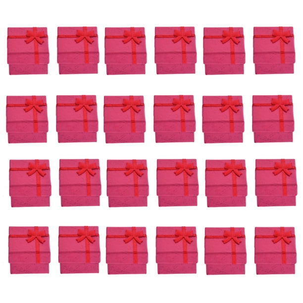 FELTECHELECTR 24 cajas organizadoras para guardar pendientes, pulseras, collares y joyas, de 4 x 4 x 3 cm, con lazo (rojas)