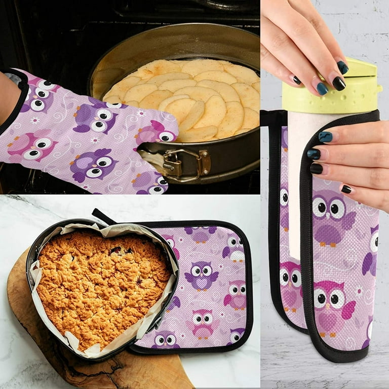 esafio Cute Owls Oven Mitts & Pot Holders 2pcs Kitchen Heat Resistant  Non-Slip Mother's Day Potholders Set for Women Cooking Baking BBQ 