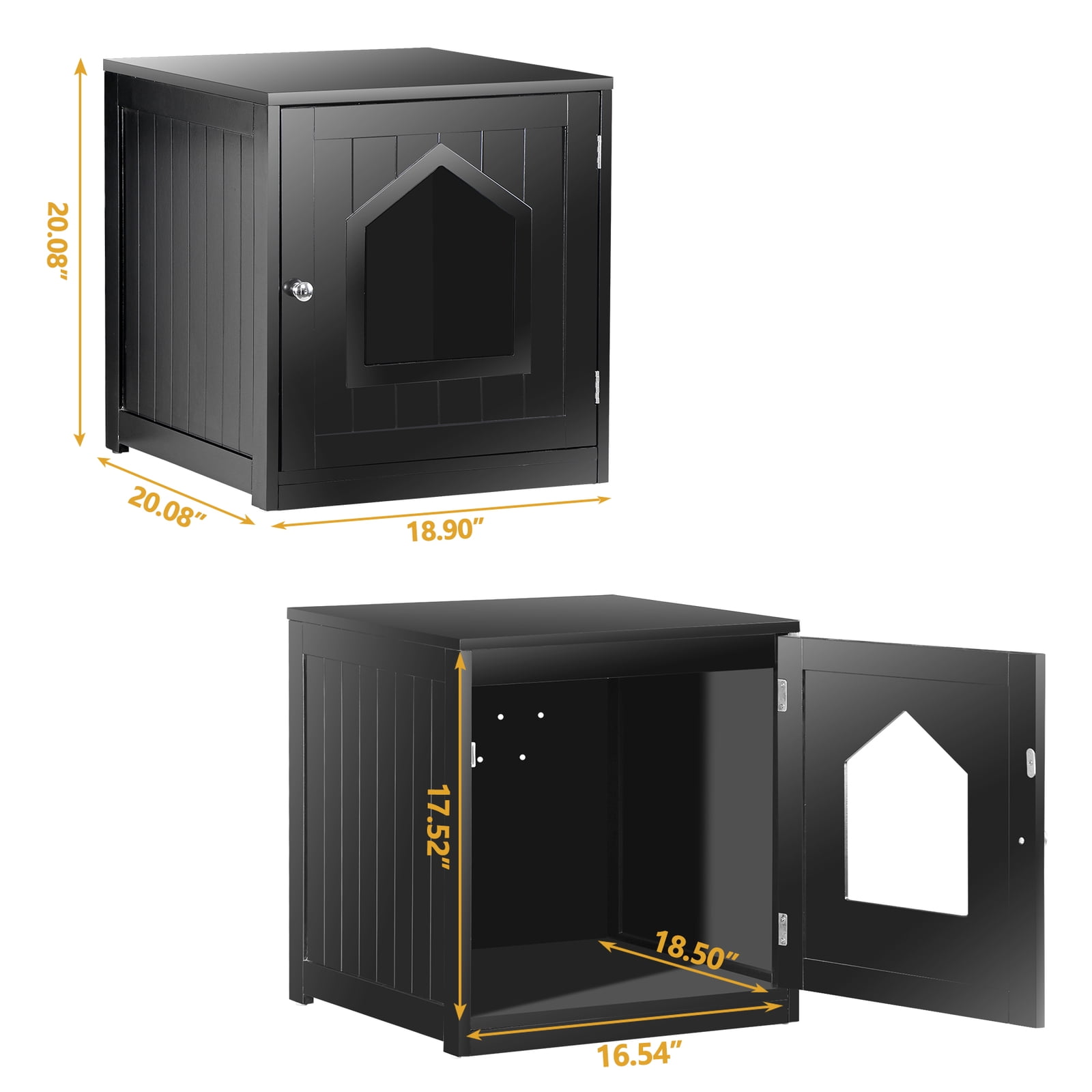 LINJH Enclosed Cat Litter Box Furniture House with Table Hidden Room, Black