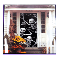 Halloween Door Cover Printed Skeleton Bone Backdrop 30x72-in. Halloween Home Front Door Bathroom Indoor Outdoor Decor Haunted House Spooky Holiday Party Props Decoration and Supplies