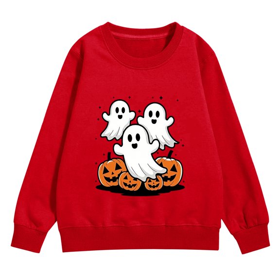 YunPes Girls Cute Halloween Sweatshirt Funny Ghost Graphic Long Sleeve Pullover Teen Kids Oversized Trendy Streetwear Tops
