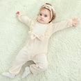 thumbnail image 4 of Younger Tree Baby Girl Romper Infant Fall Winter Clothes Ruffle Sweater Long Sleeve Bodysuit Jumpsuit and Headband for 3-6 Months, 4 of 6