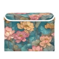 thumbnail image 7 of Yayeee Collapsible Cube Storage Bin with Lid Fabric Closet Decorative Basket with Handles, Pink Water Lilies Pattern, 7 of 7