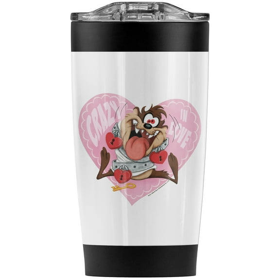 Looney Tunes Taz Crazy In Love Valentine'S Day Stainless Steel Tumbler 20 oz Coffee Travel Mug/Cup, Vacuum Insulated & Double Wall with Leakproof Sliding Lid | Great for Hot Drinks and Cold Beverages