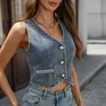 thumbnail image 4 of AUNVITO Women’s Denim Jacket Sleeveless V-Neck Button Front Solid Color No Hood Lightweight Summer Casual Pre-Shrunk, 4 of 8