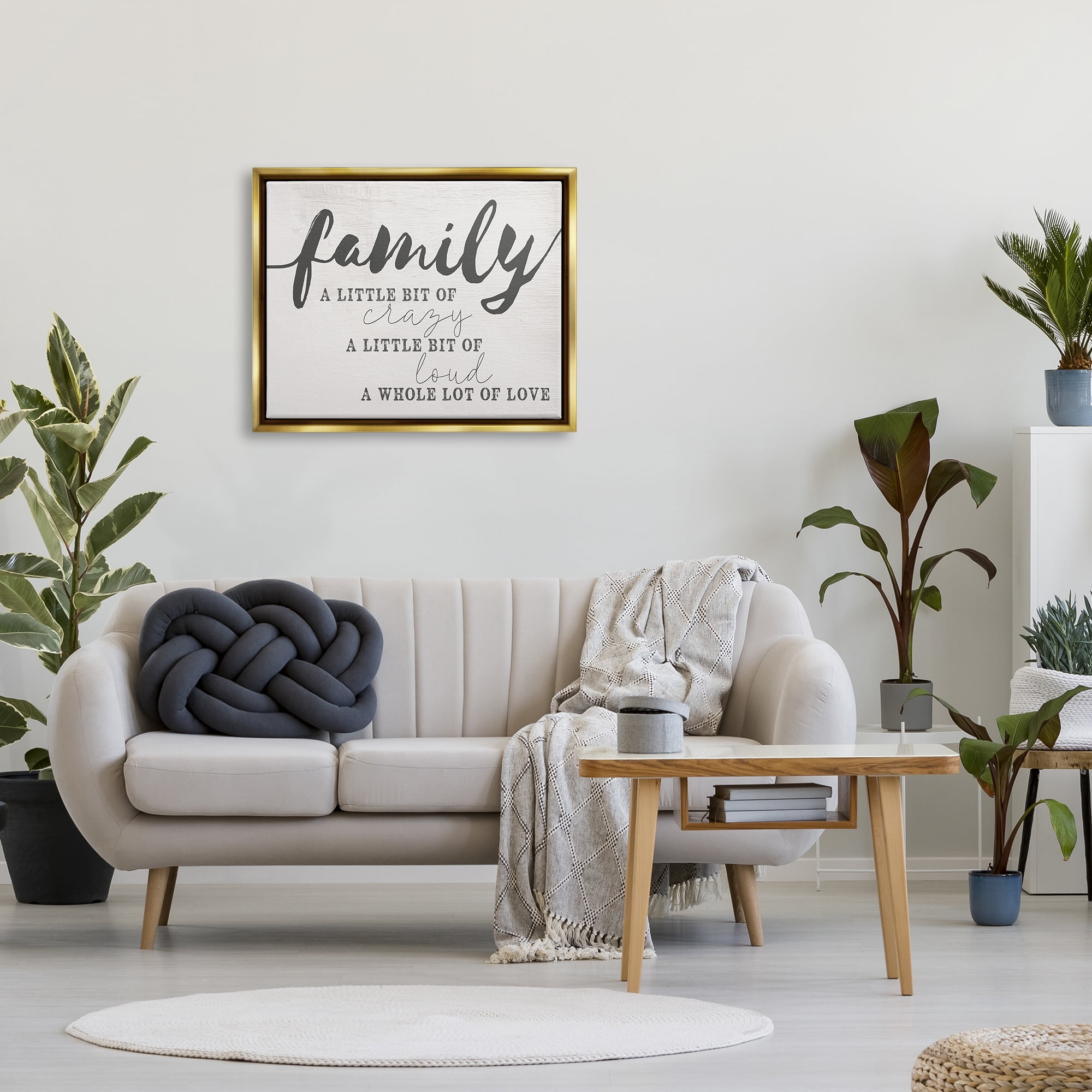 Stupell Industries Family Crazy Loud Love Inspirational Word Design Metallic Gold Framed Floating Canvas Wall Art, 24x30, by Daphne Polselli