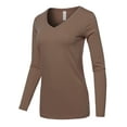 thumbnail image 2 of A2Y Women's Basic Solid Soft Cotton Long Sleeve V-neck Top T-shirt Mocha 2XL, 2 of 3