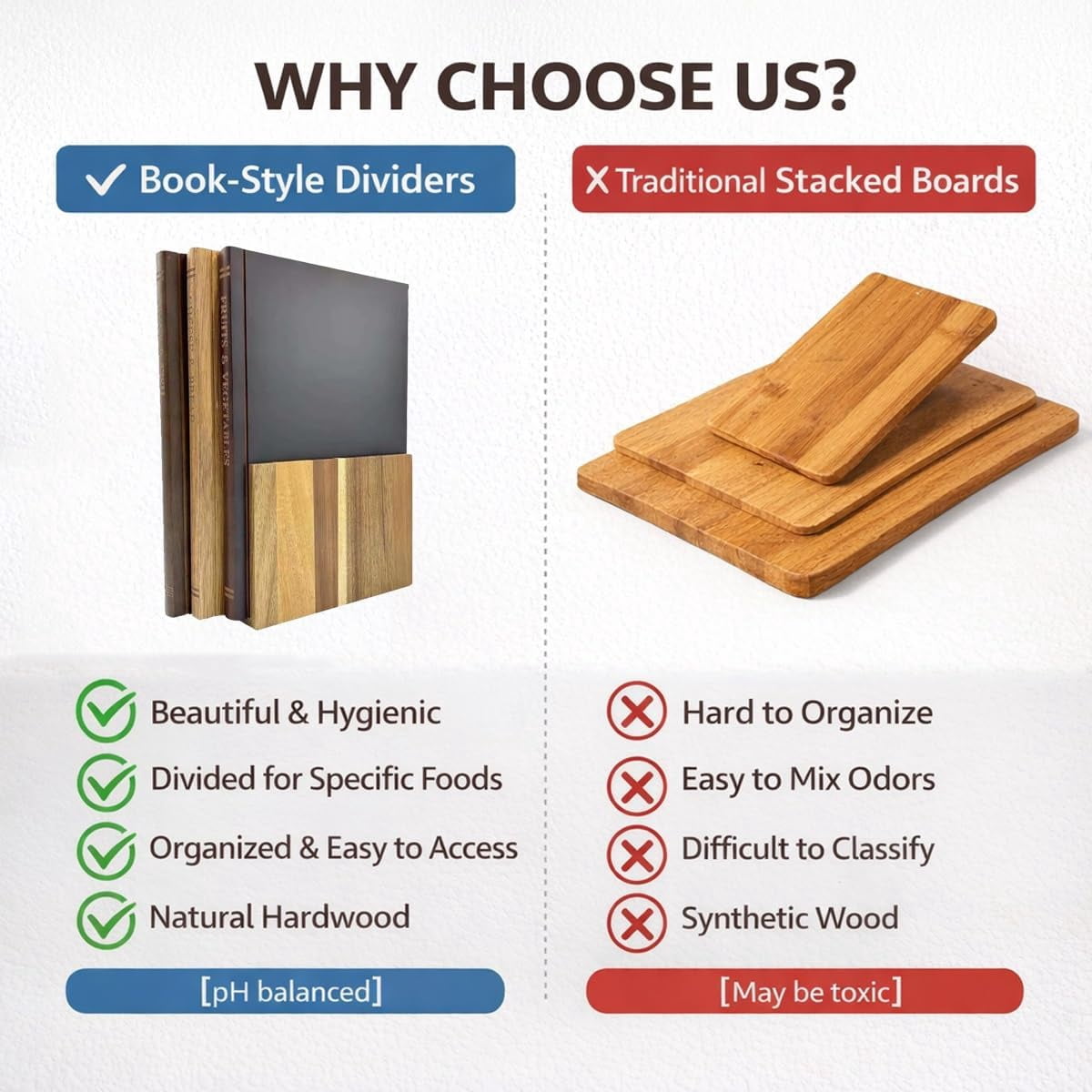 3-Pack Book Shaped Acacia Wood Cutting Board Set with Stand for Kitchen Meal Prep