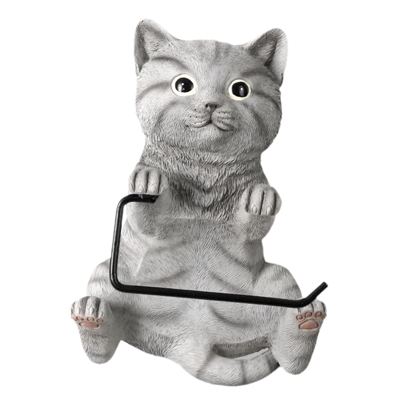 Fiocias Wall Mounted Cat Toilet Paper Roll Holder Bathroom Accessories Premium Resin Gray