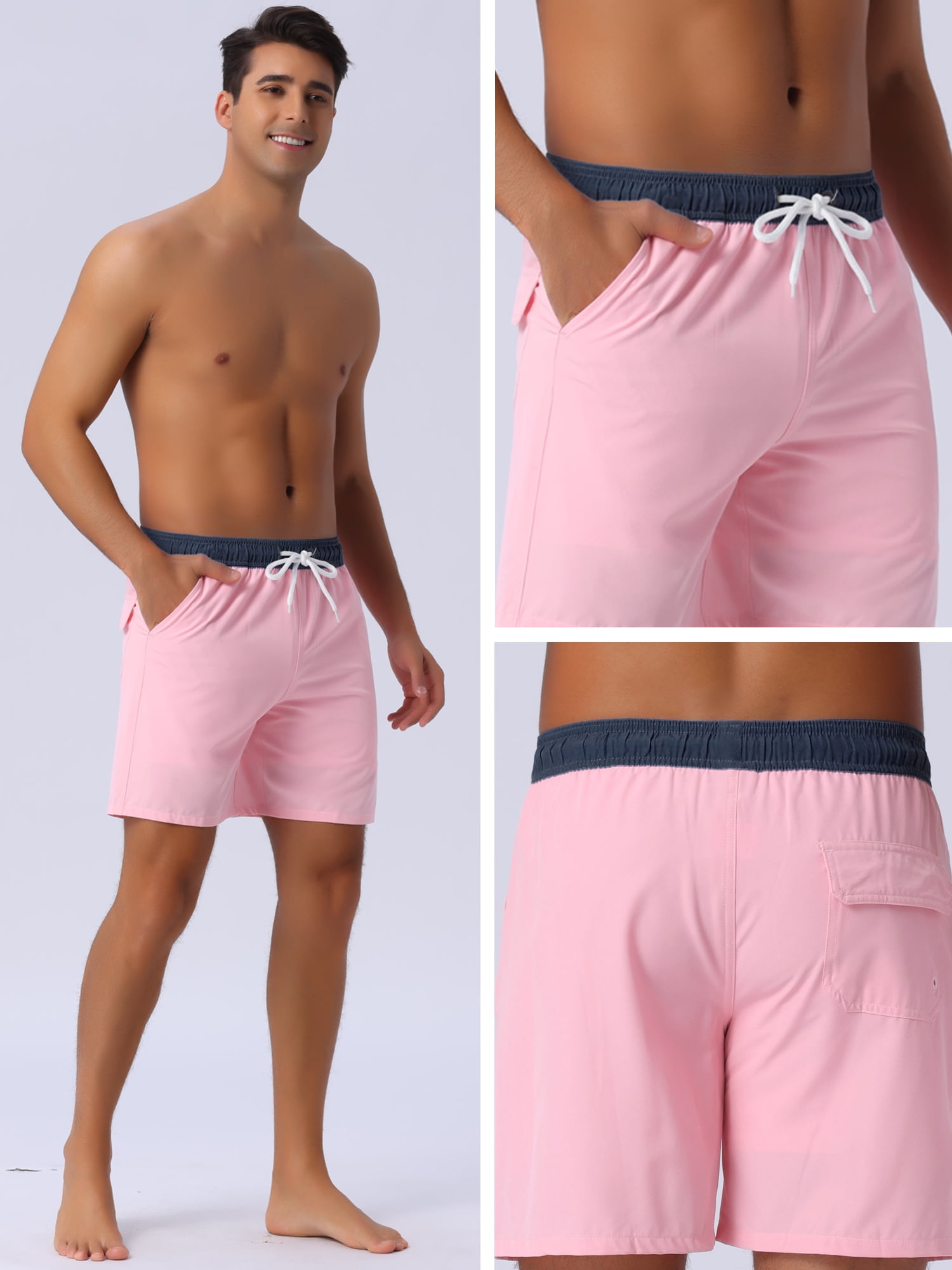 DARING DIVA Men's Lining Surfing Drawstring Swimming Shorts 34 Pink