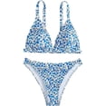 thumbnail image 3 of Conjunto de bikini ZAFUL con estampado floral de cintura alta para mujer (azul M), 3 of 7