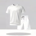 thumbnail image 2 of hotojiny Men's Tracksuit Summer 2 Piece Set Short Sleeve Crew Neck T-Shirt and Sweat Shorts Sweatsuit Sets Loungewear(White,X-Large), 2 of 5
