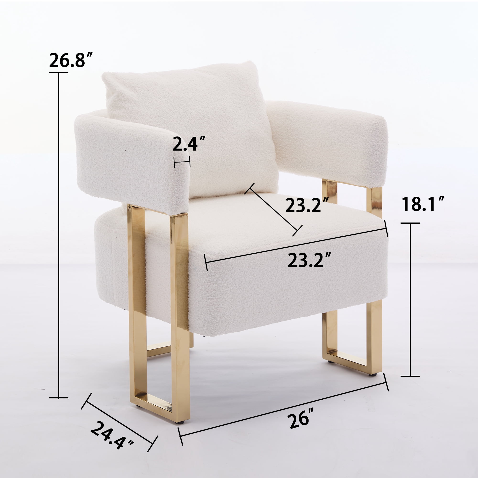 Leumius Teddy Accent Chairs Set of 2,Morden Upholstered Armchair Dining Side Chairs with Gold Metal Legs for Dining Kitchen Living Room,White