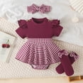 thumbnail image 2 of Quealent Newborn Baby Girl Clothes Smocked Bubble Romper Dress + Socks + Headband Cute Spring Summer Baby Girl Clothes (Wine, 12-18 Months), 2 of 8