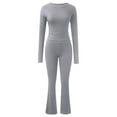 thumbnail image 4 of Women's 2 Piece Outfit - Long Sleeve Crop Top & Flare Pants Set, Polyester Yoga Tracksuit, Winter Casual Wear, S-XXL Sizes, 4 of 5