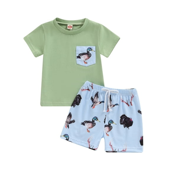 Musuos Kid Boy Casual Summer Outfit, 6M 12M 18M 24M 3Y 4Y Duck Print Short Sleeve T-Shirt Elastic Waist Shorts Baby Toddler 2PCS Set