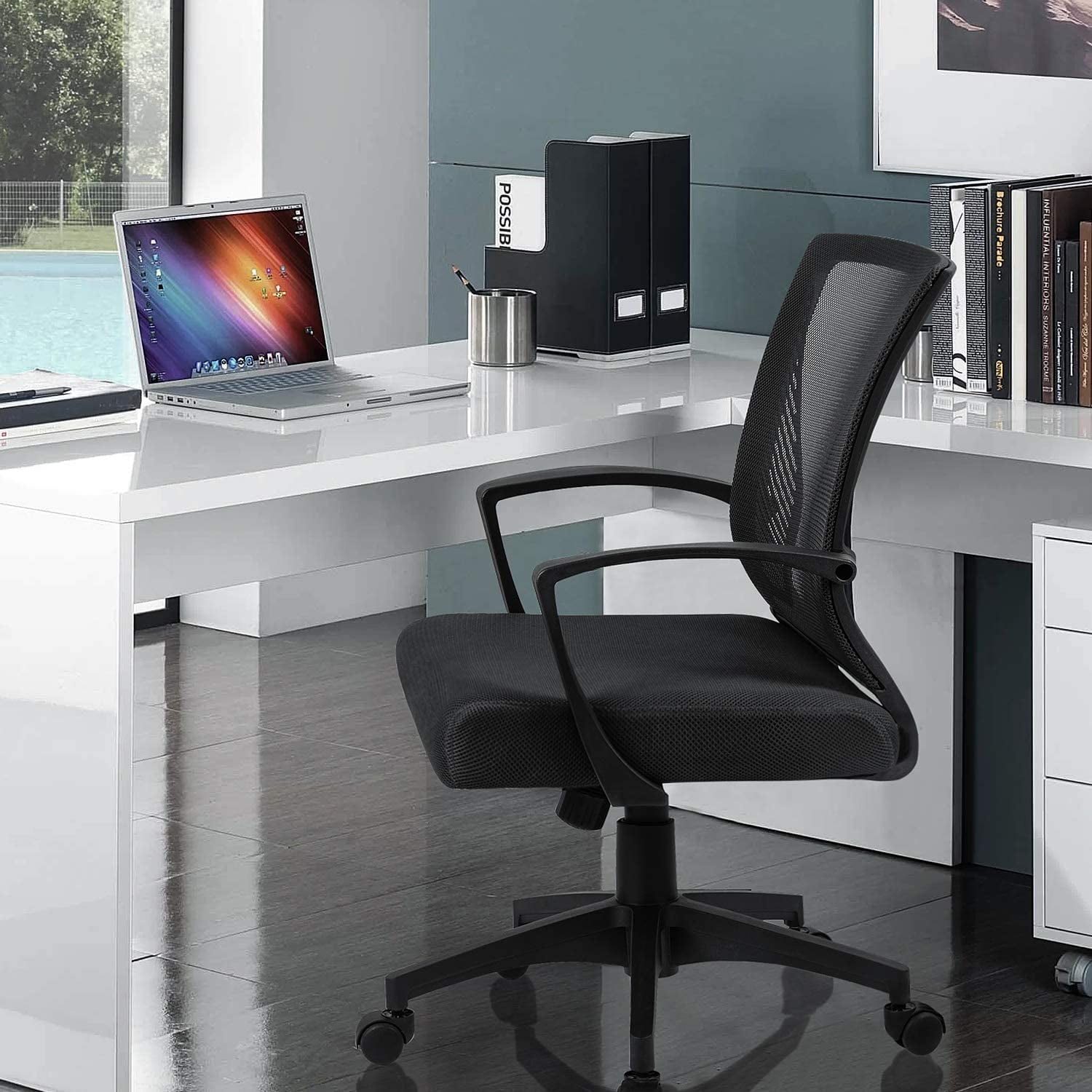 Homall Mid Back Office Chair Computer Ergonomic Mesh Chair Adjustable Mesh Chair with Armrest, Black