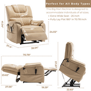 JUUXO Lay Flat Lift Recliner Sleeping Chair in 25 Seat Width, Large Power Lift Chair for Elderly, Extra Wide Heated Massage Chair 400 lbs