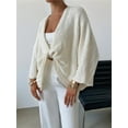 thumbnail image 3 of Women'S Twist Front Cropped Crochet Sweater Asymmetrical V Neck Oversized Bat Wing Pullover Knit Tops White S, 3 of 8