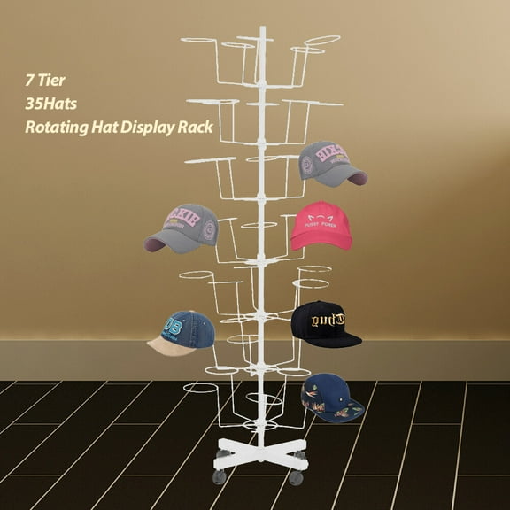 7 Tier Rotating Hat Display Rack Free Standing Metal Floor Caps Headwear Stand