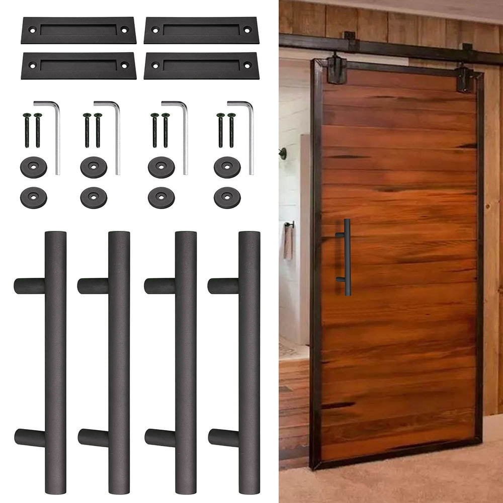 12 Sliding Barn Door Pull Flush Handle Gate Hardware Set Cast Iron Matte Coffee