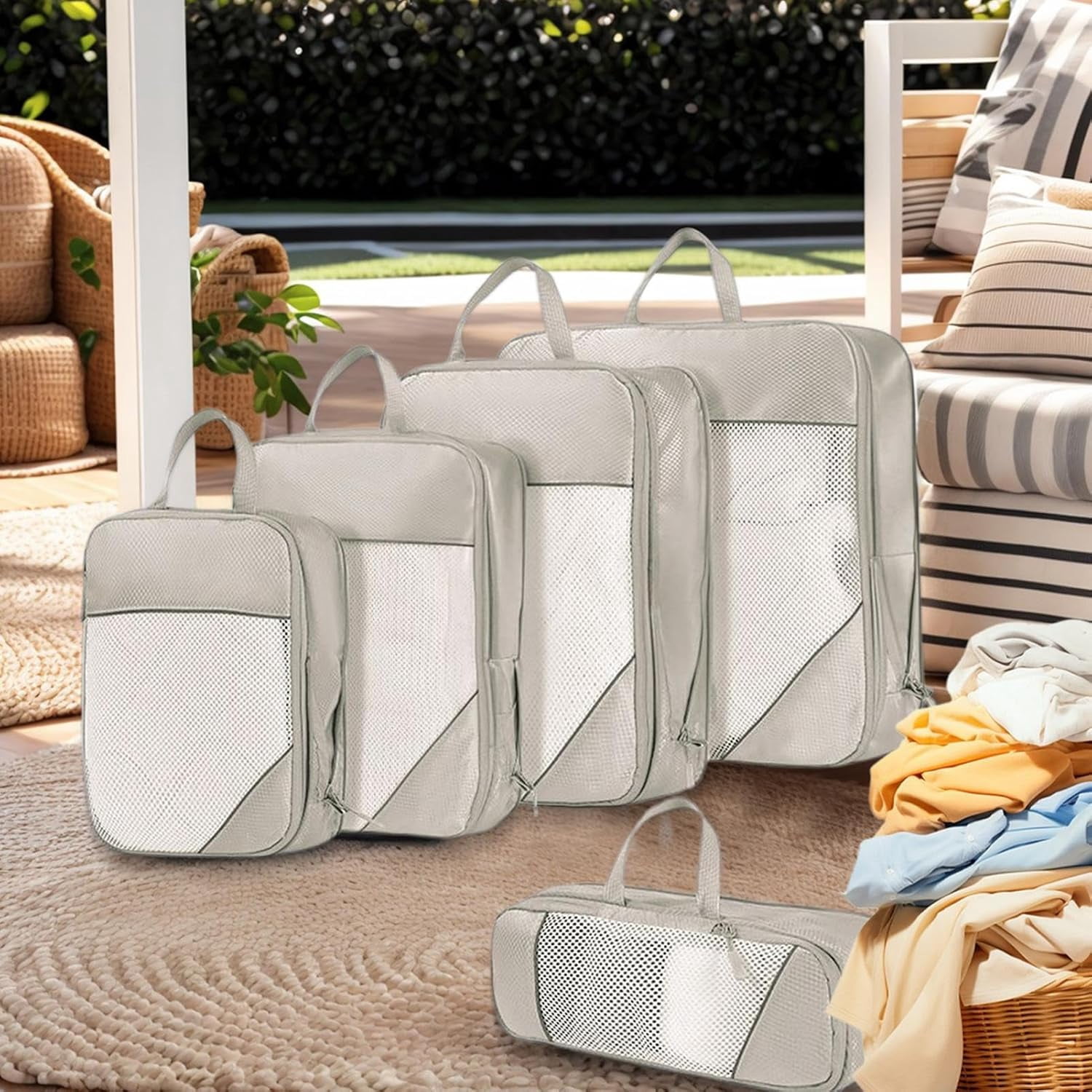 Travel Compression Packing Cubes 5-Piece Set – Luggage Organizer Bags for Clothes, Shoes, Toiletries – Portable Travel Storage Set for Business Trips & Vacations